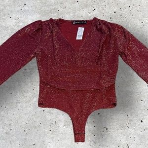 Lurex Knit Plunging V-Neck Bodysuit